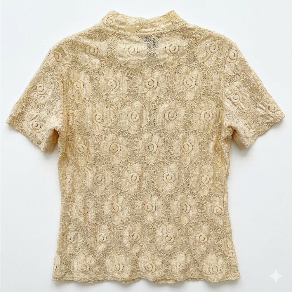Vtg Floral Sheer Stretch Lace Mock Neck Layering Top Bridal Festival Coquette - Picture 4 of 10